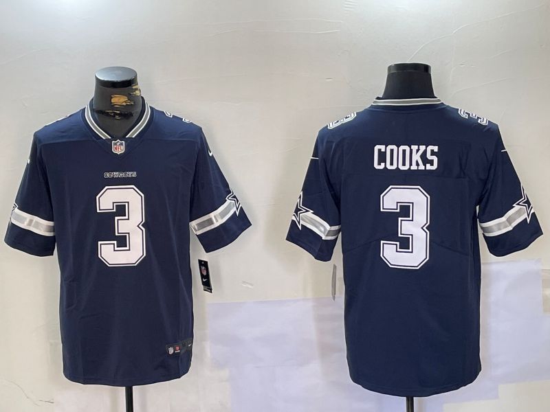 Men Dallas Cowboys #3 Cooks Blue Second generation 2024 Nike Limited NFL Jersey style 2